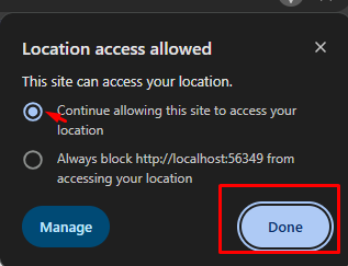Location access popup